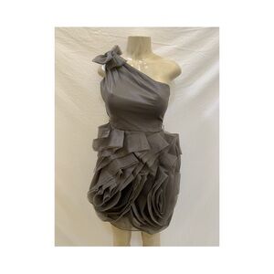 White by Vera Wang Dark Gray Asymmetrical Ruched Gown Size 18 NWOT